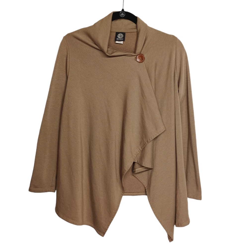 BOBAEU Light Brown Cross Over Long Sleeve Drape Cardigan Sweater Small